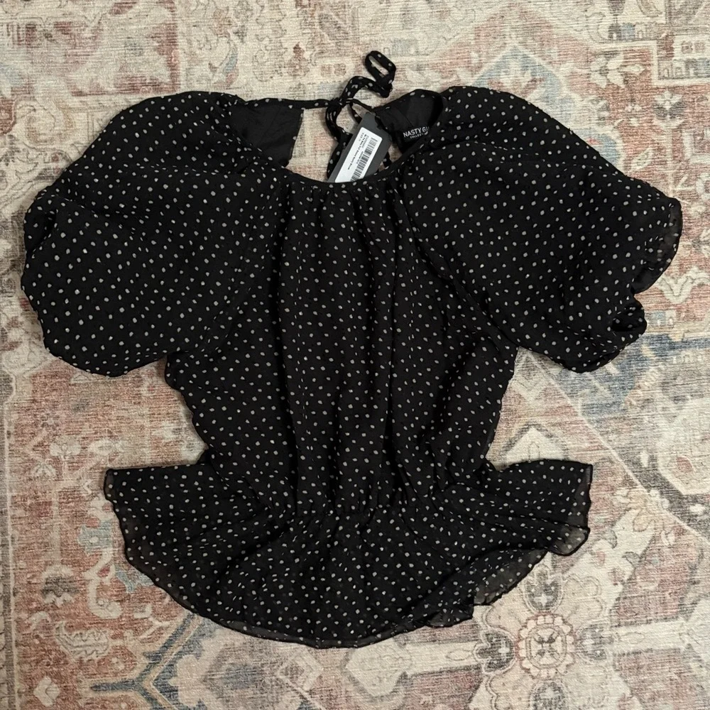 Nasty Gal Black and White Polka Dot Tie-Back Blouse - Picture 6 of 9
